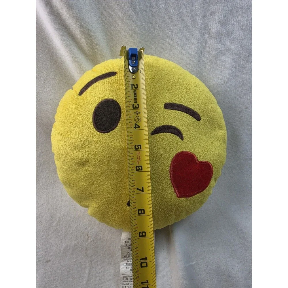 Winking Kiss Emoji Yellow Round Plush Throw Pillow